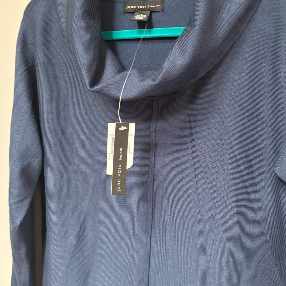 Joan Vass | New York Navy Cowl Neck Lightweight Sweater Size L NEW - Picture 3 of 7